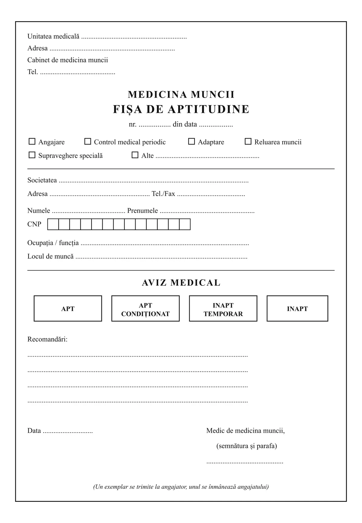 Fișă de aptitudine (medicina muncii)