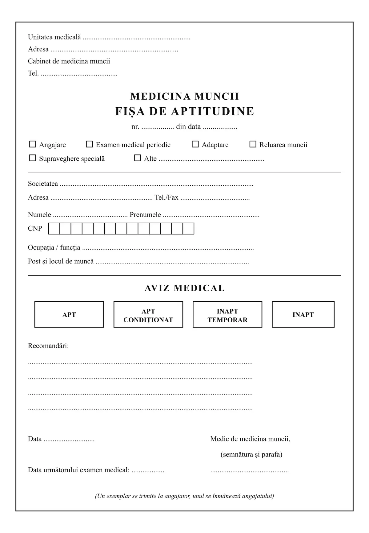 Fișă de aptitudine (medicina muncii)