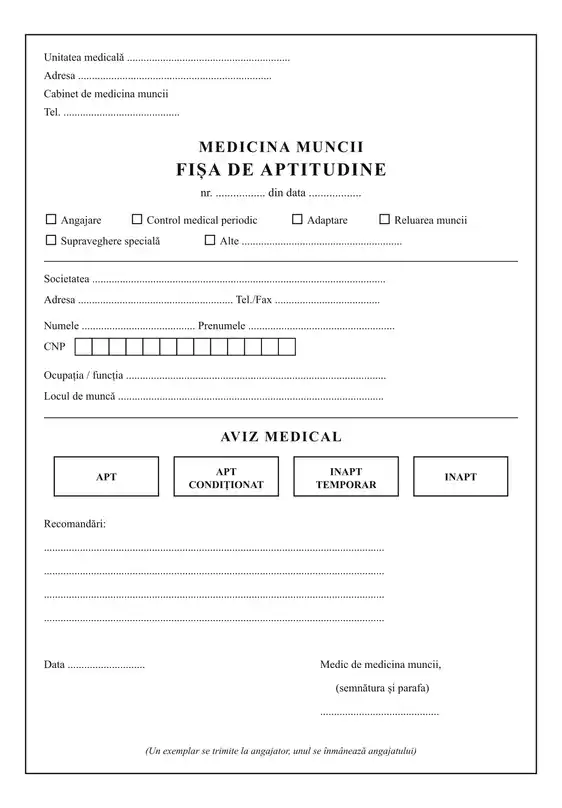 Fișă de aptitudine (medicina muncii)