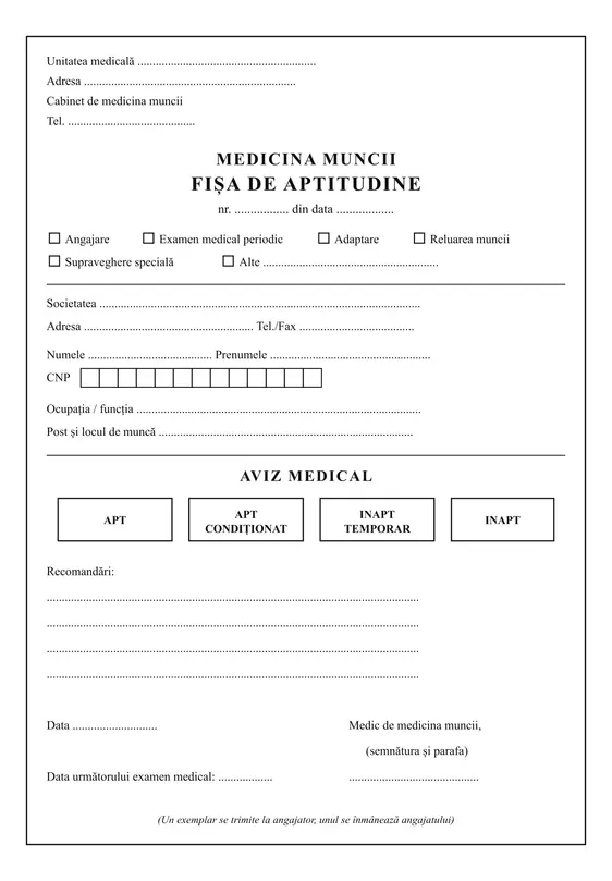 Fișă de aptitudine (medicina muncii)