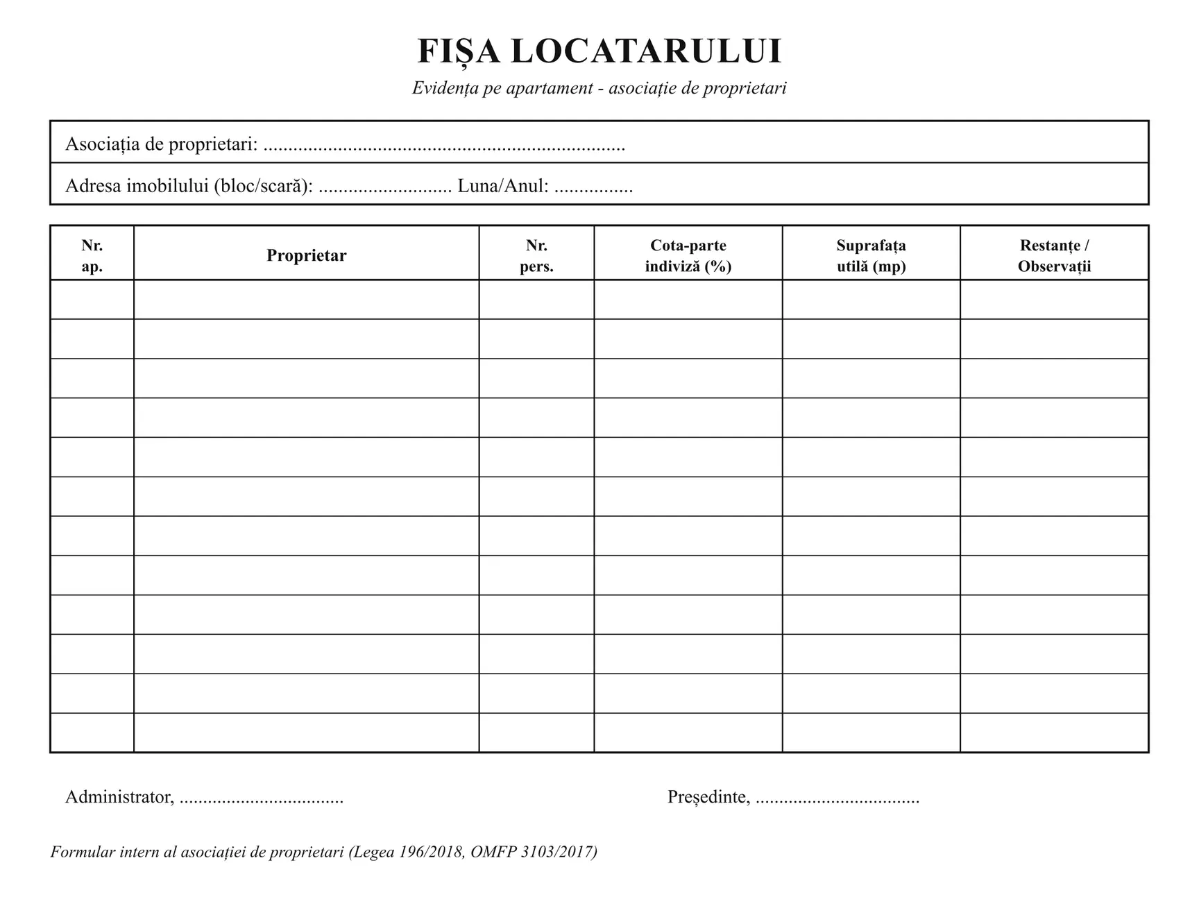 Fișa locatarului
