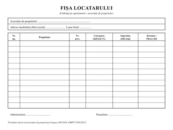 Fișa locatarului