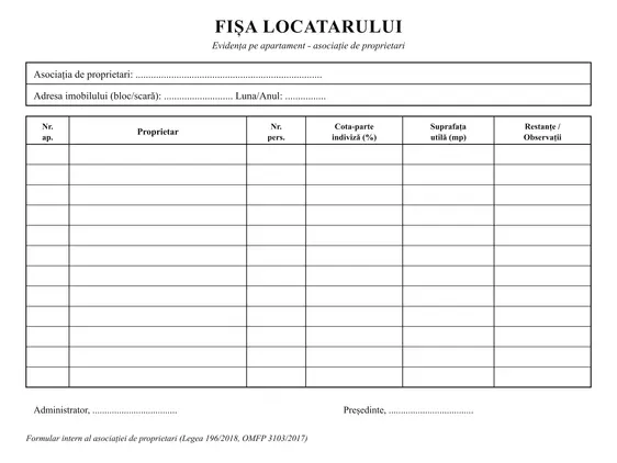 Fișa locatarului