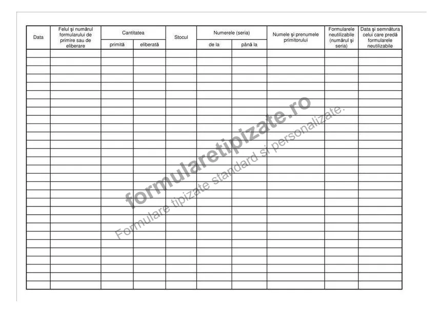 Fișă de magazie a formularelor cu regim special - verso