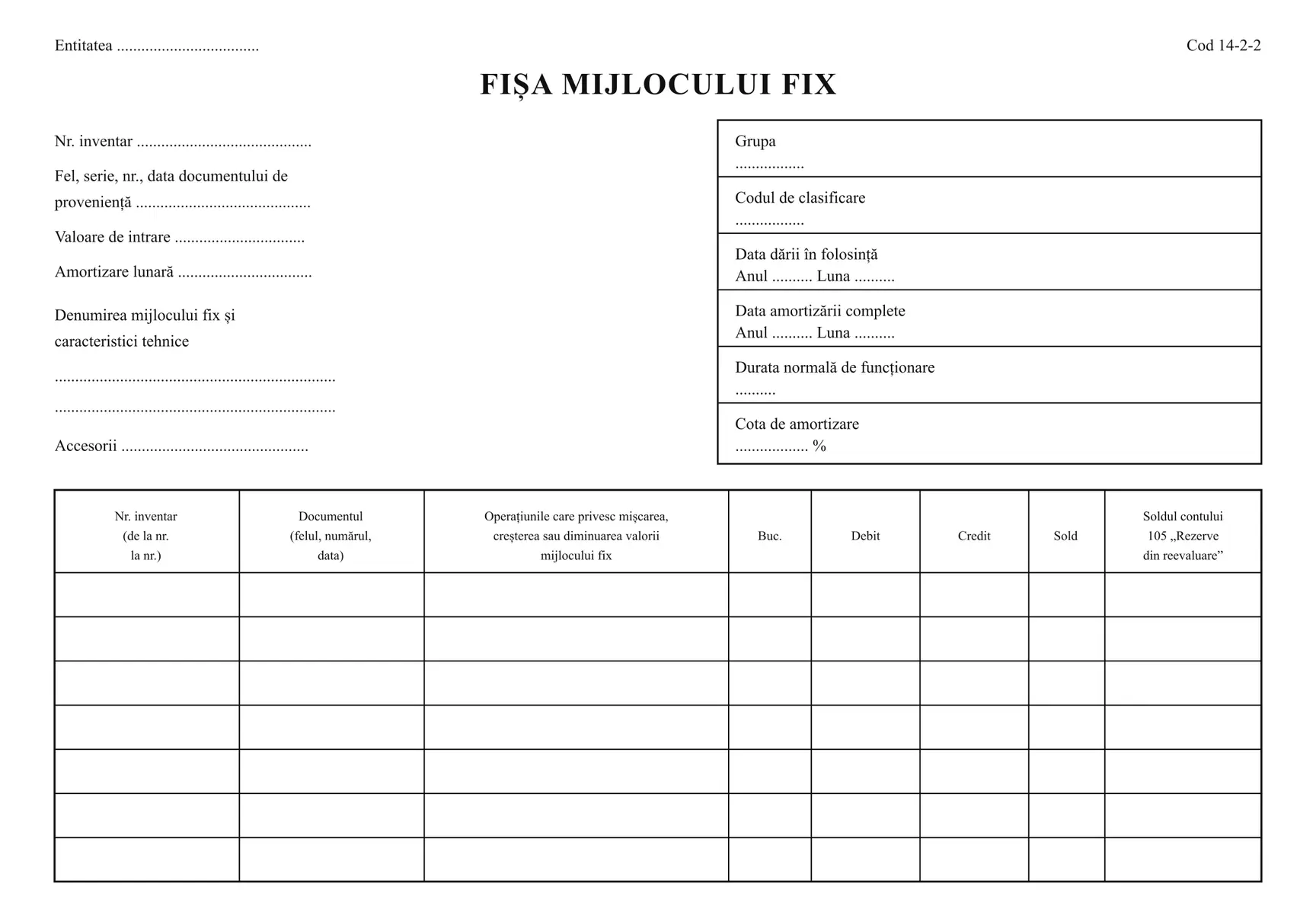 Fișa mijlocului fix (cod 14-2-2)