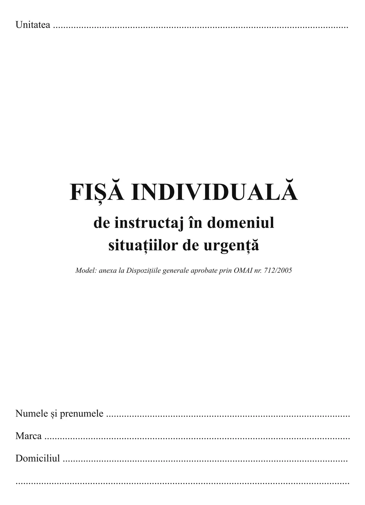 Fișă de instruire PSI / situații de urgență