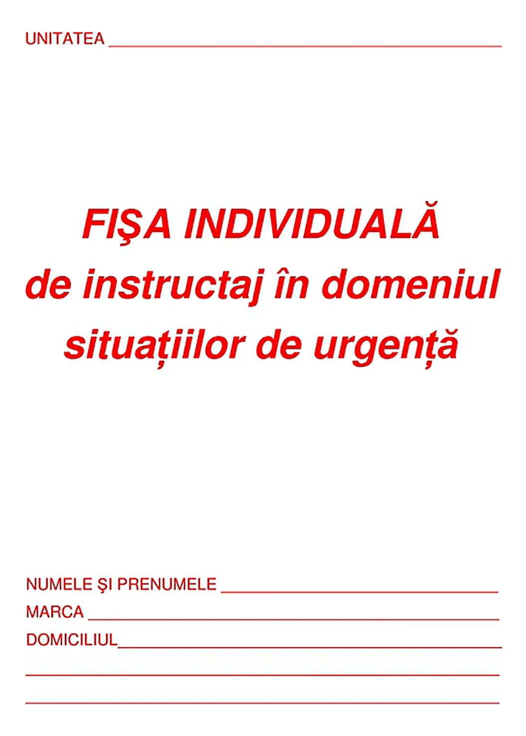 Fișă de instruire PSI / situații de urgență