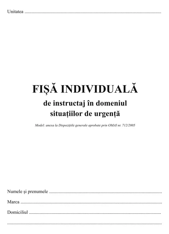 Fișă de instruire PSI / situații de urgență - față