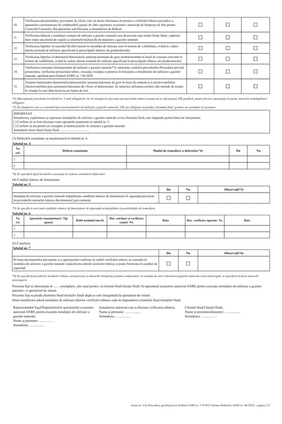 Fișă de evidență a verificării / reviziei tehnice (instalații gaze naturale) - imagine 2