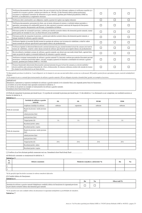 Fișă de evidență a verificării / reviziei tehnice (instalații gaze naturale) - imagine 4