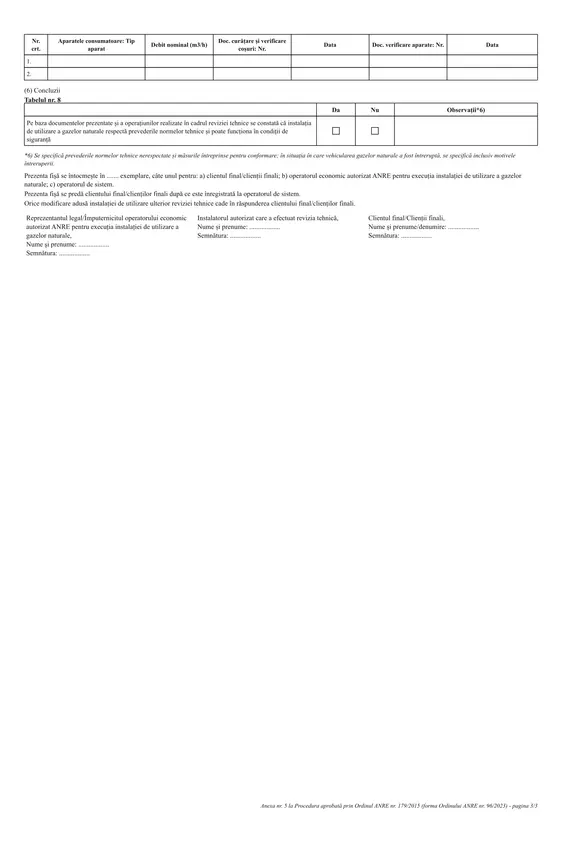 Fișă de evidență a verificării / reviziei tehnice (instalații gaze naturale) - imagine 5