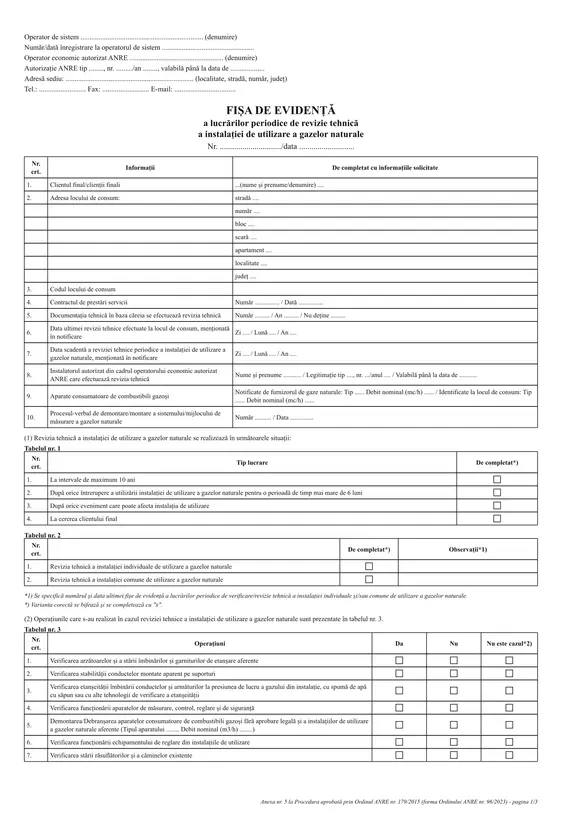 Fișă de evidență a verificării / reviziei tehnice (instalații gaze naturale) - imagine 3