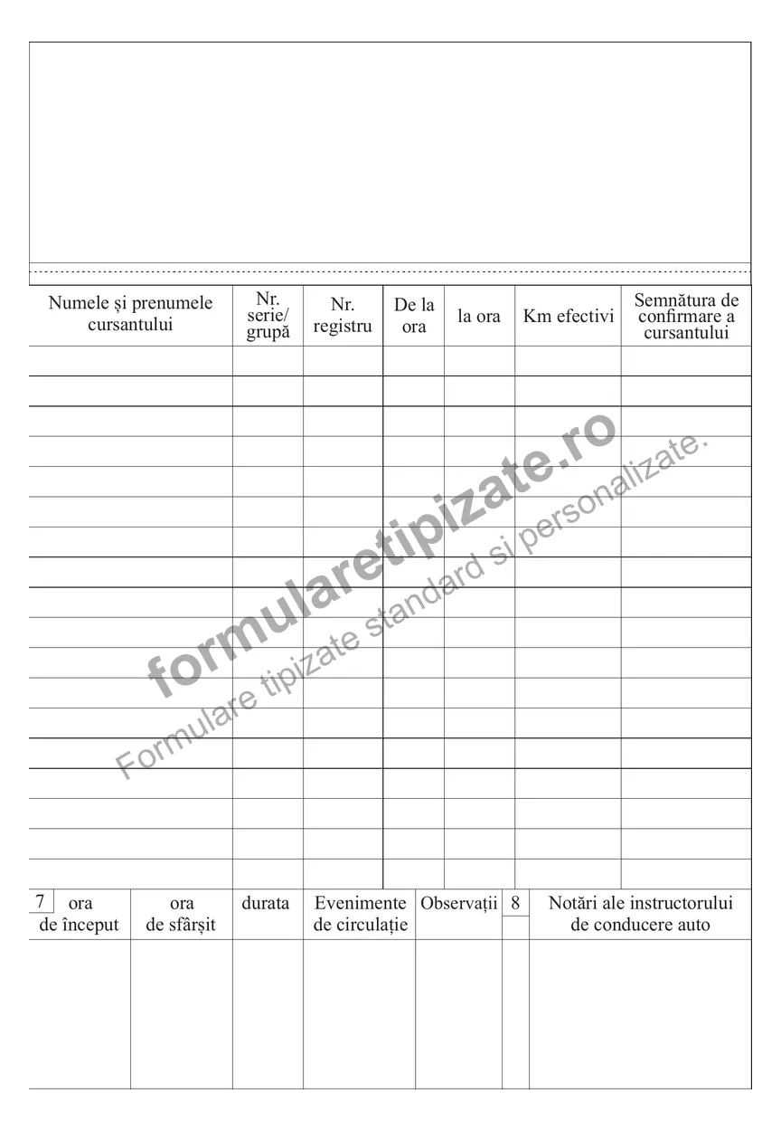 Foaie de parcurs pentru autovehicule „Școală" - verso