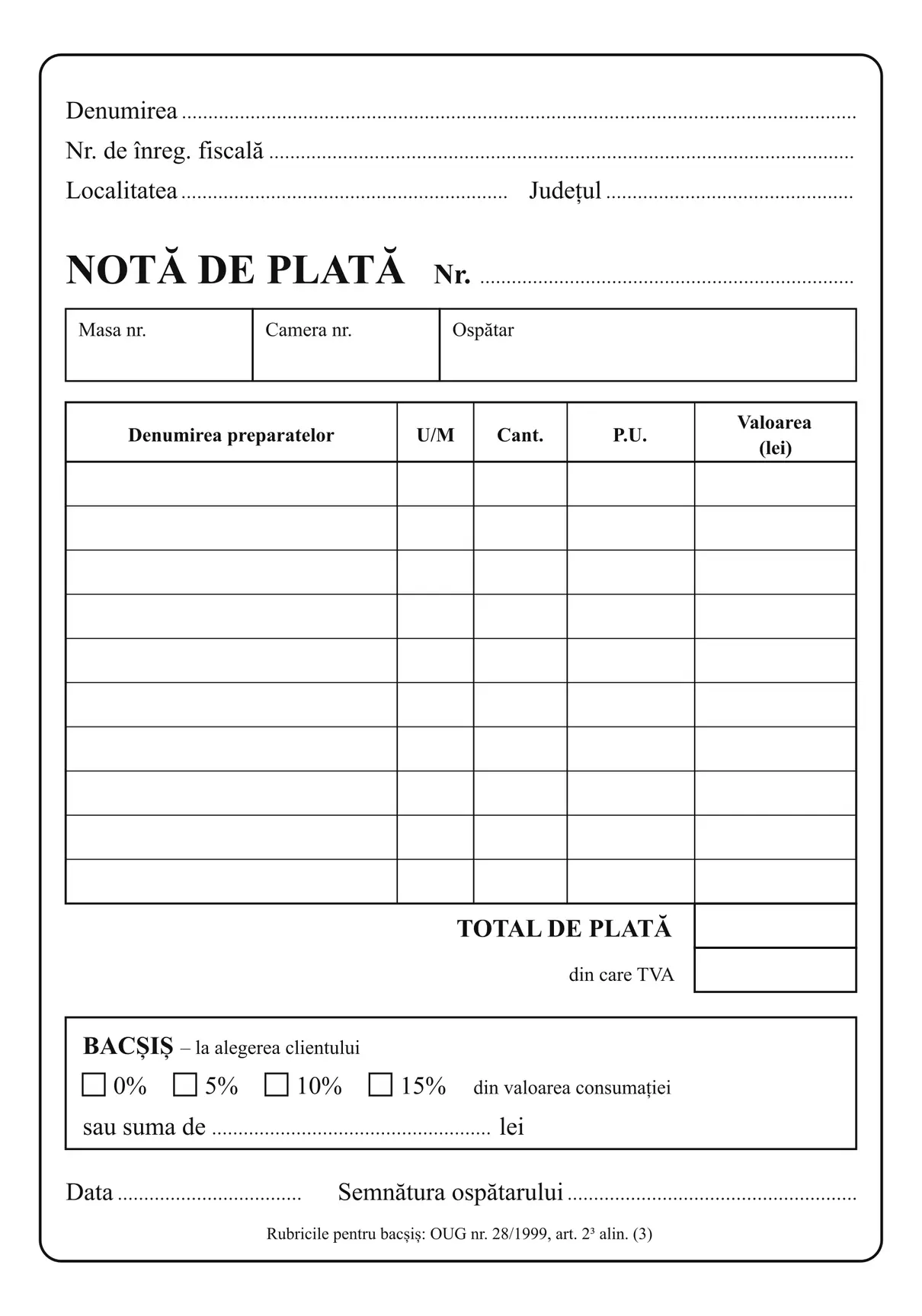 Notă de plată