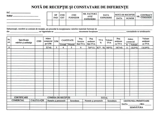 Notă de recepție și constatare diferențe (NIR)