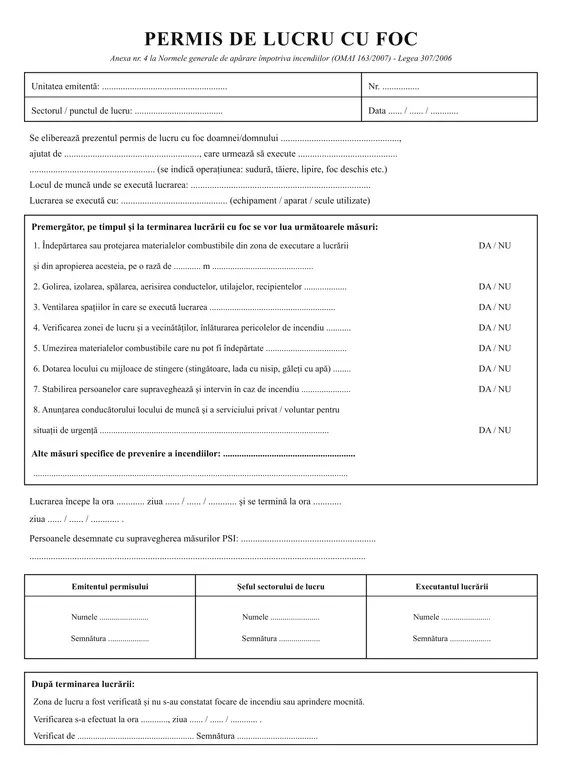 Permis de lucru cu foc