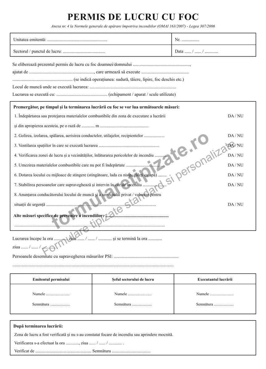 Permis de lucru cu foc