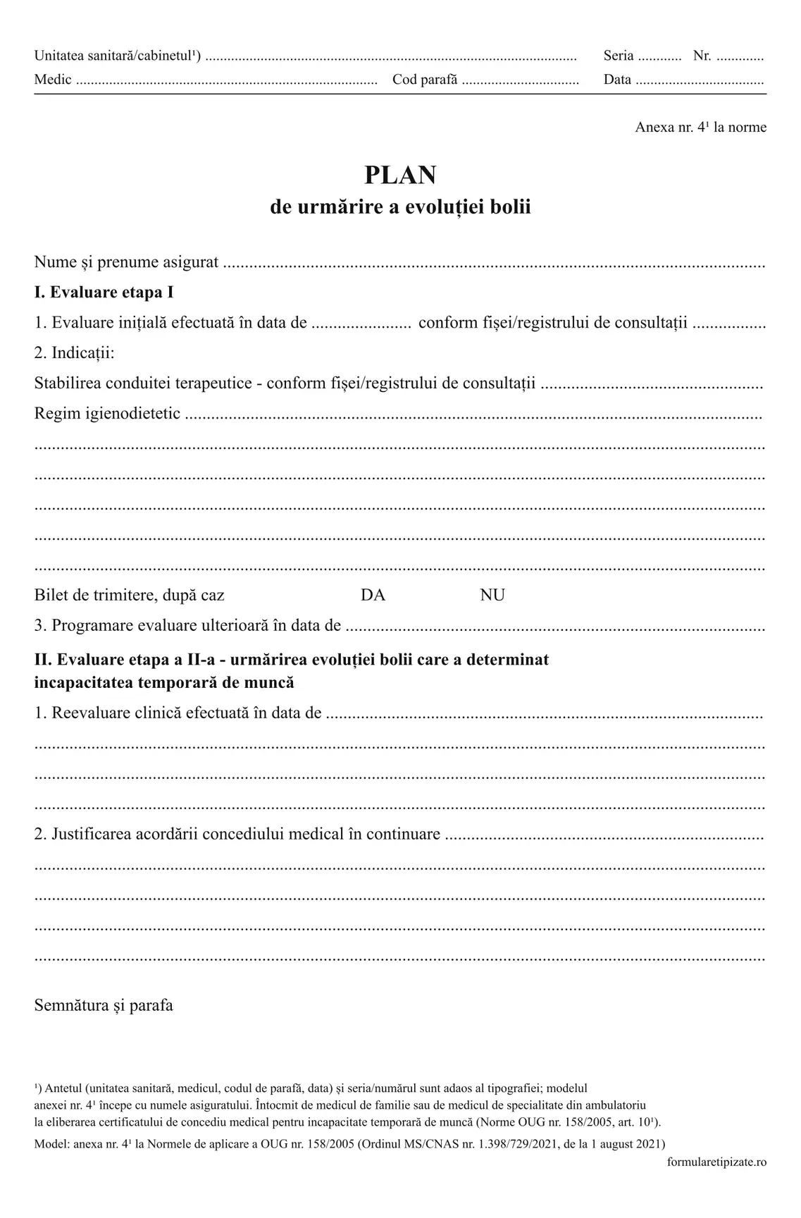 Plan de urmărire a evoluției bolii (concediu medical)