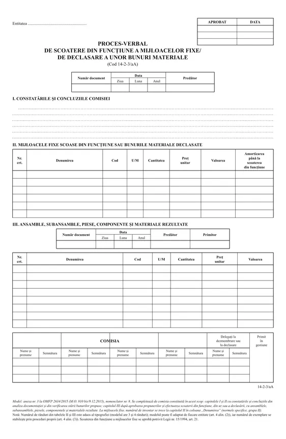 Proces-verbal de scoatere din funcțiune a mijloacelor fixe (cod 14-2-3/aA) - față