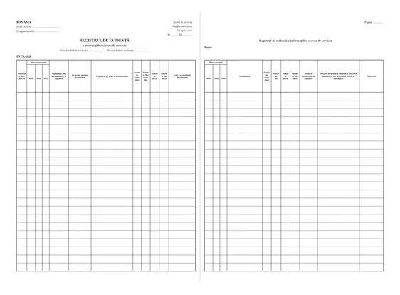 Registre pentru evidența informațiilor clasificate (HG 585/2002, HG 781/2002)