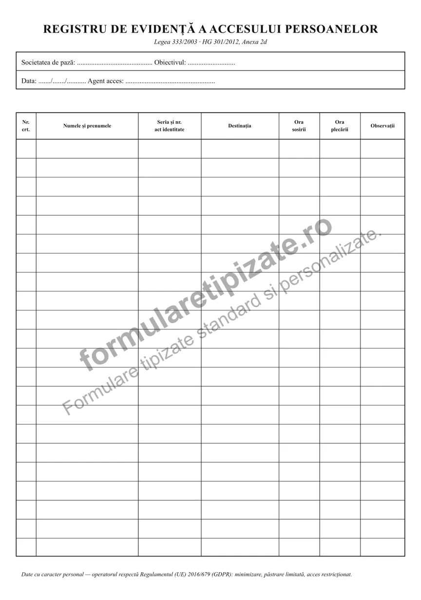 Registru de evidență a accesului persoanelor
