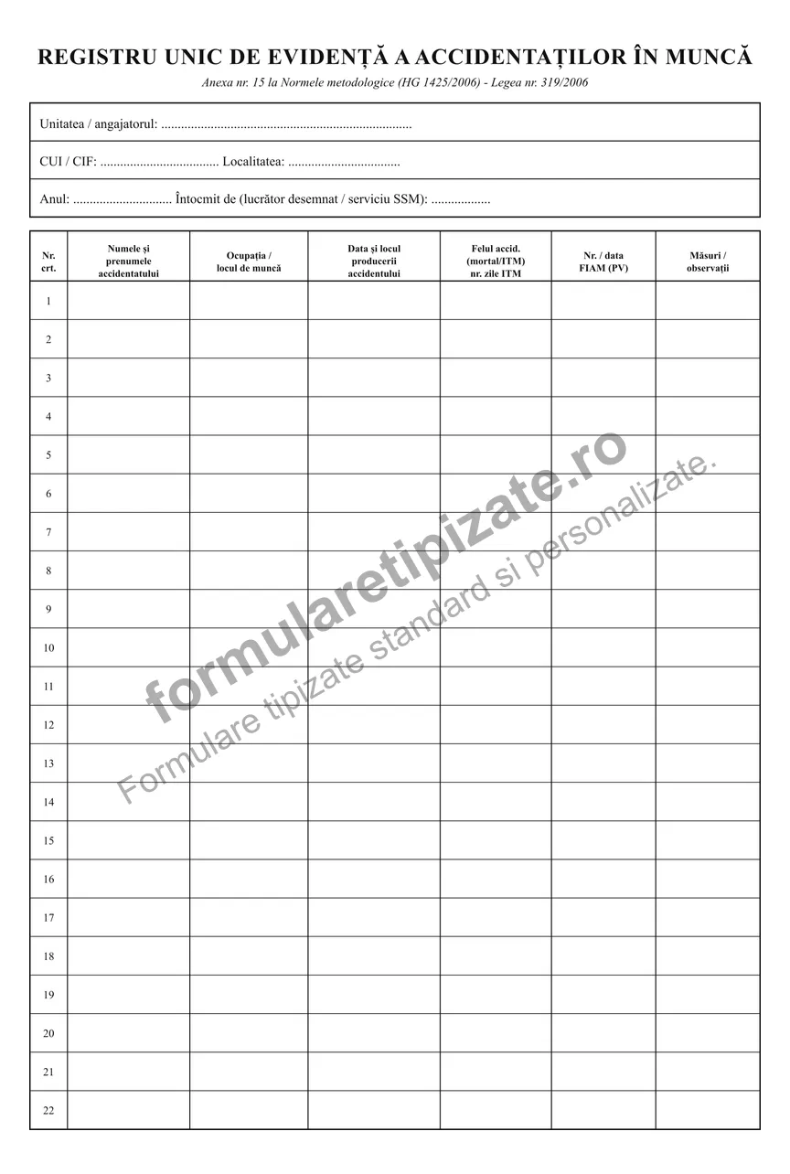 Registru unic de evidență a accidentaților în muncă