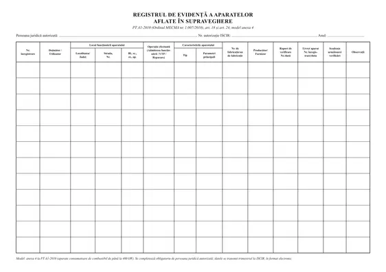 Registrul de evidență a aparatelor aflate în supraveghere