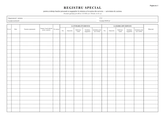 Registru de bani personali pentru cazinouri