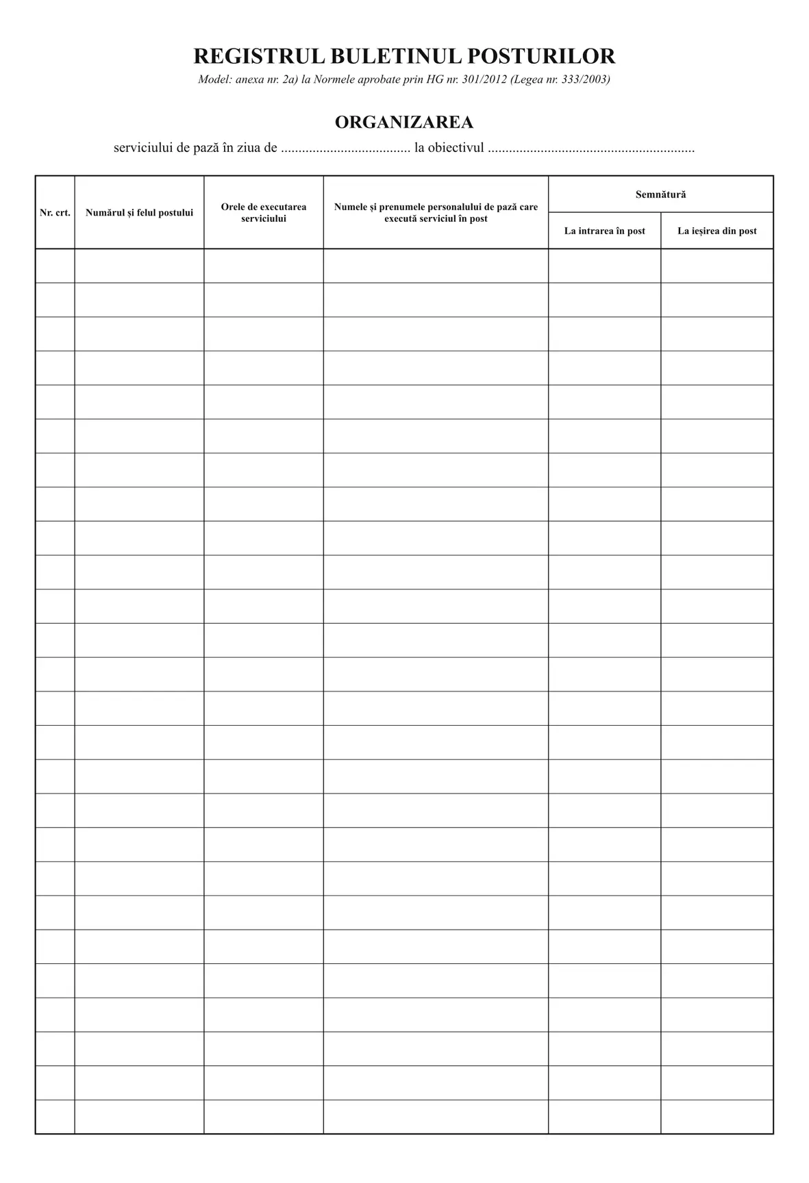 Registru „Buletinul posturilor"