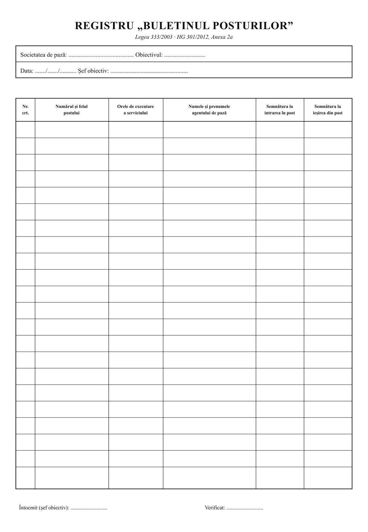 Registru „Buletinul posturilor"
