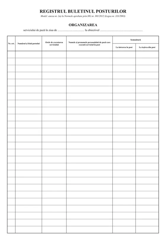 Registru „Buletinul posturilor"