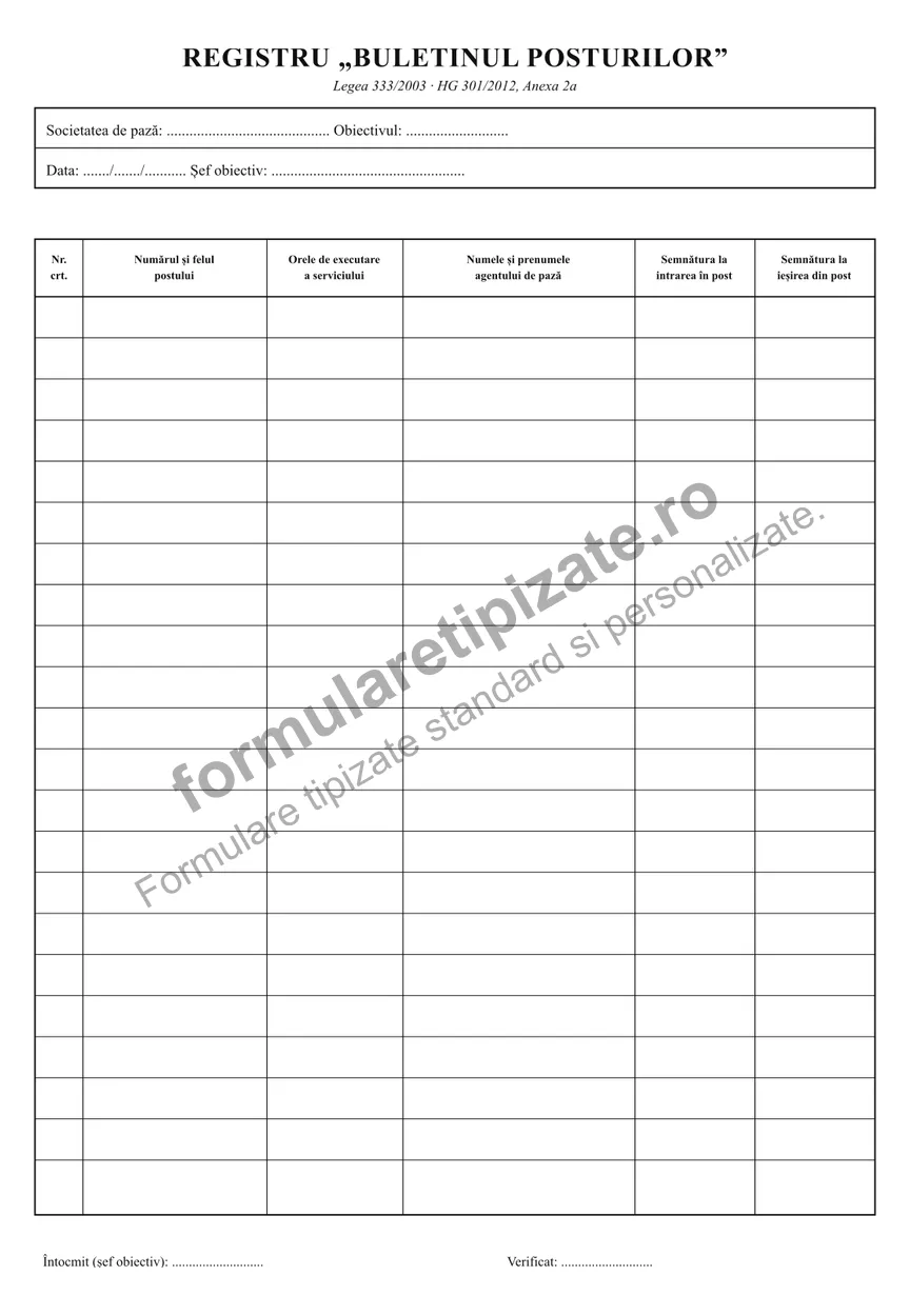 Registru „Buletinul posturilor"