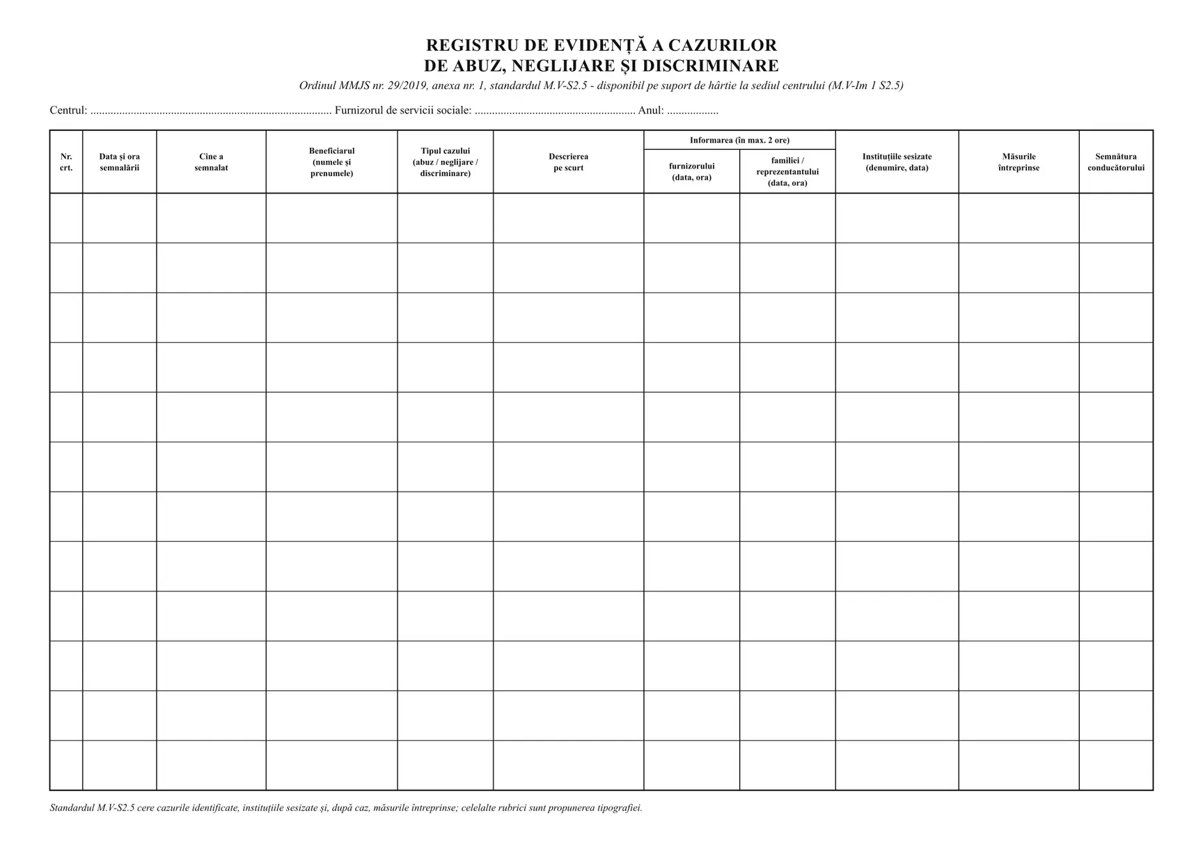 Registru de evidență a cazurilor de abuz, neglijare și discriminare