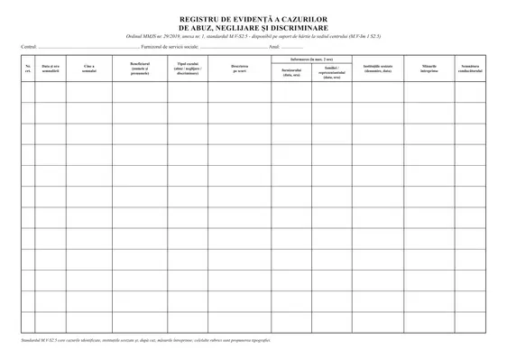 Registru de evidență a cazurilor de abuz, neglijare și discriminare