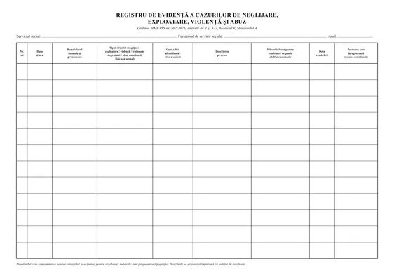 Registru de evidență a cazurilor de neglijare, exploatare, violență și abuz