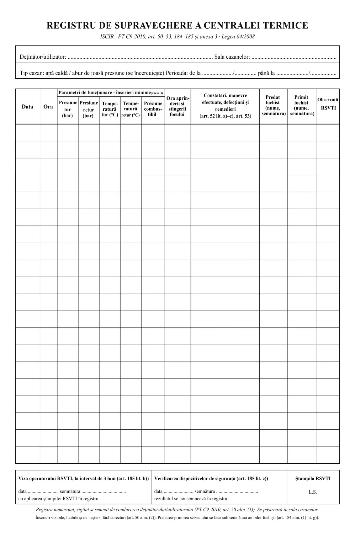 Registru de supraveghere a centralei termice