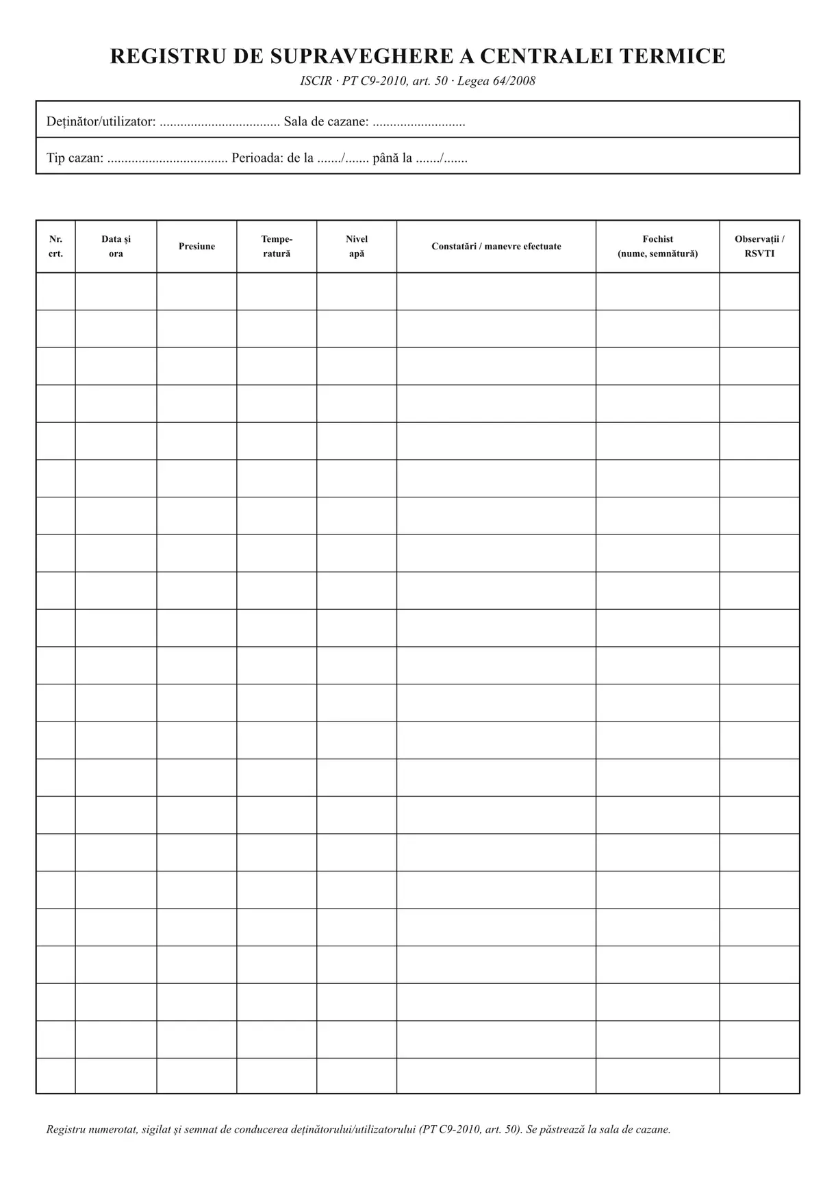 Registru de supraveghere a centralei termice