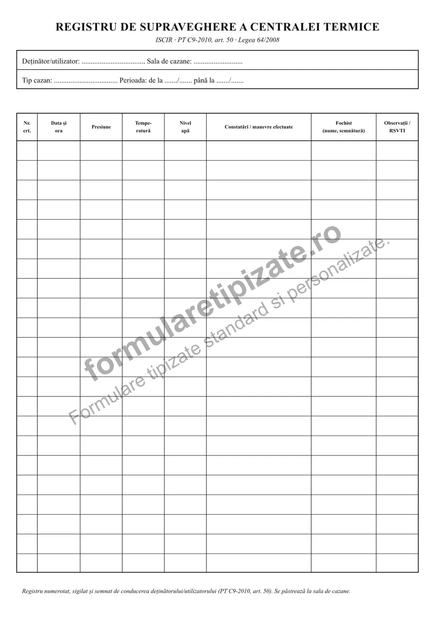 Registru de supraveghere a centralei termice