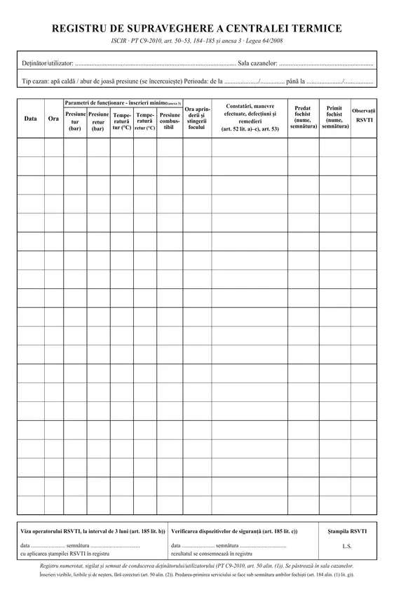 Registru de supraveghere a centralei termice