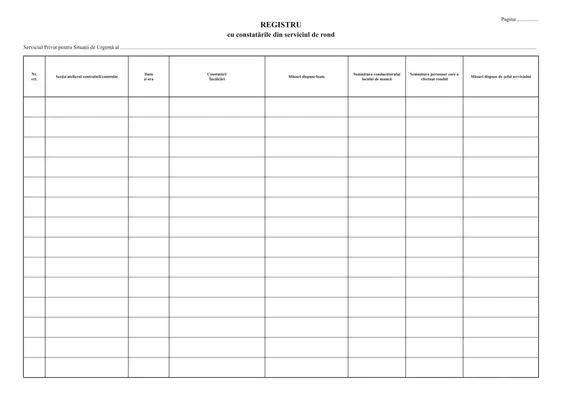 Registru cu constatările din serviciul de rond (serviciul privat pentru situații de urgență)