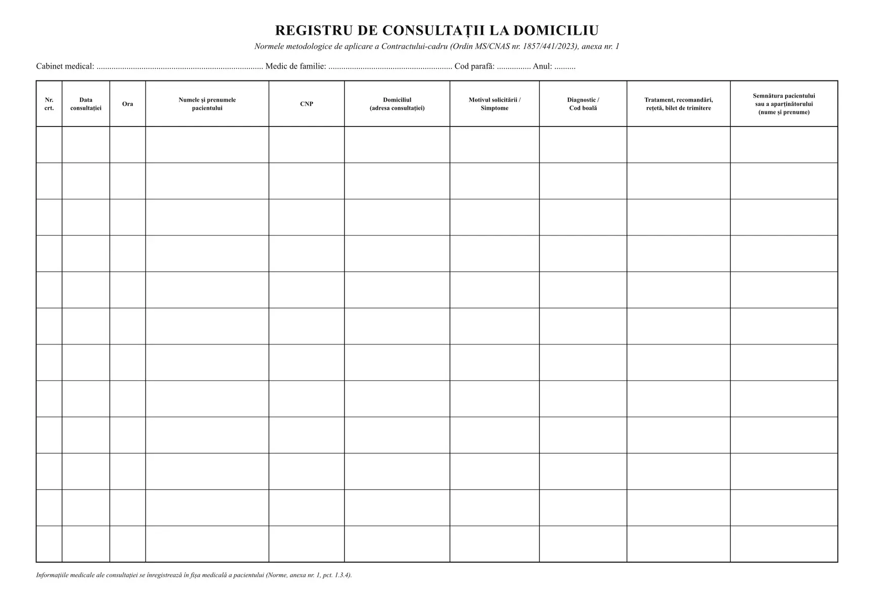 Registru de consultații la domiciliu
