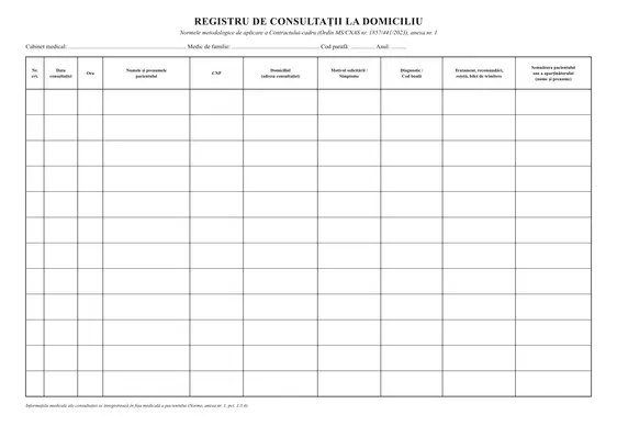 Registru de consultații la domiciliu