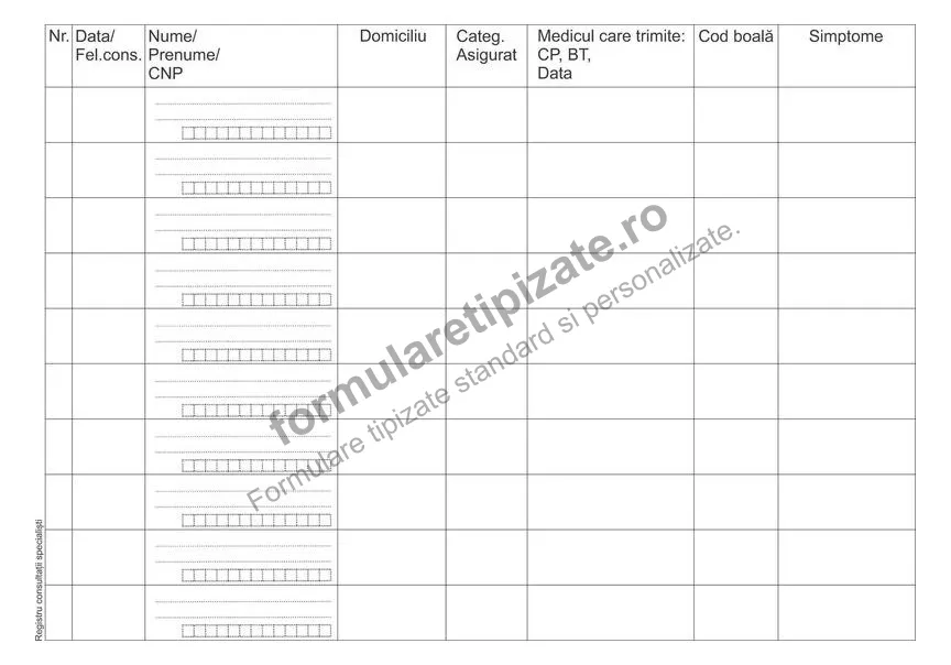 Registru consultații medici specialiști