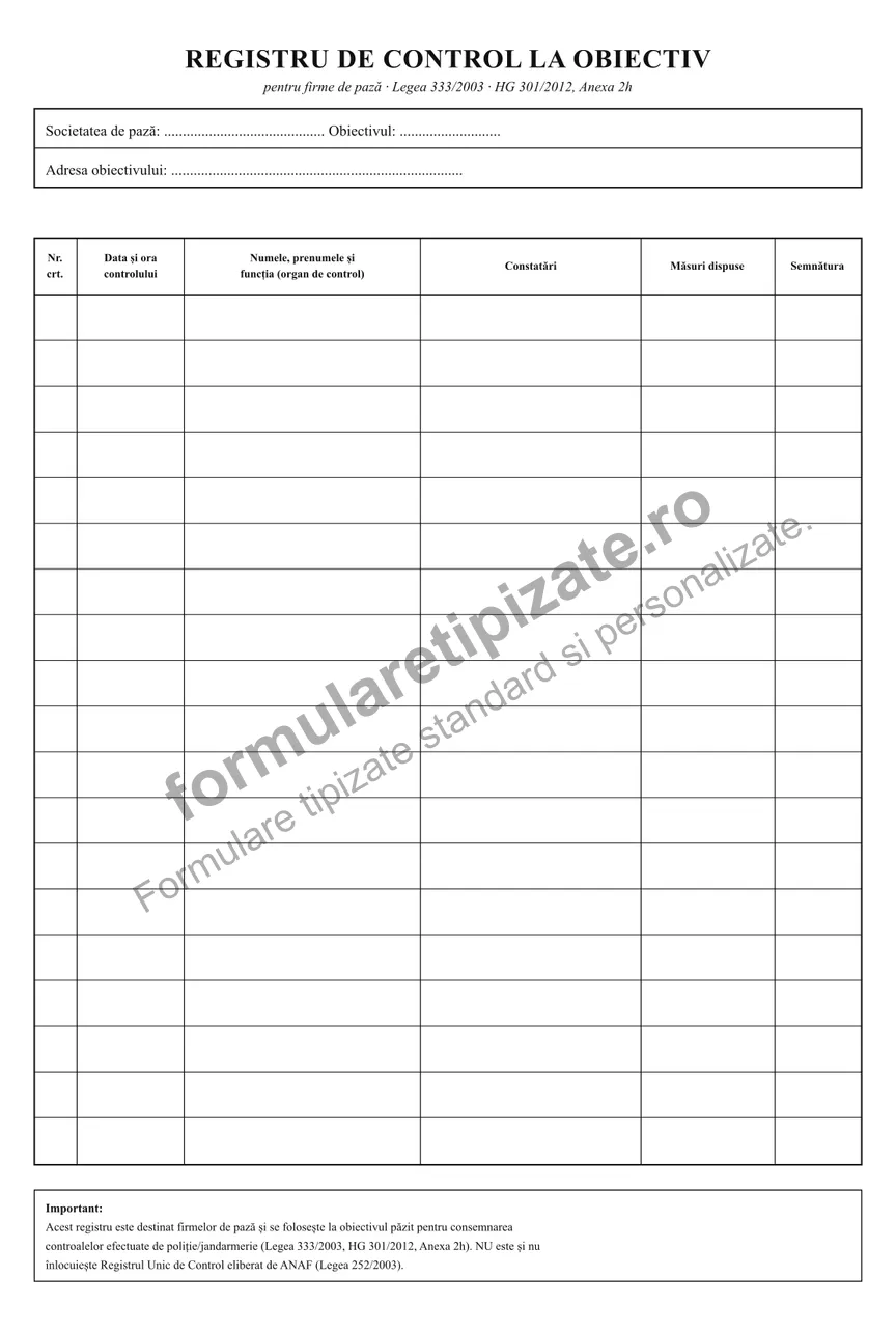 Registru de control la obiectiv (pază)