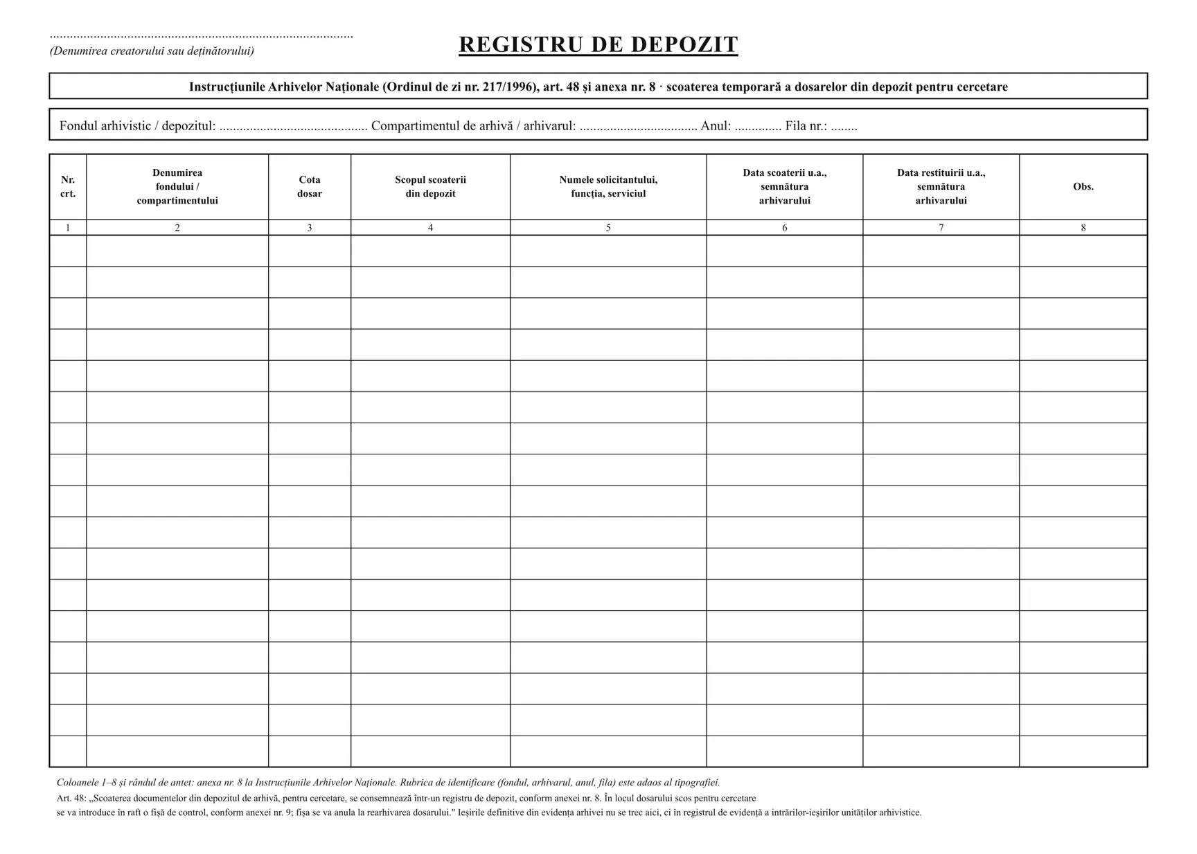 Registru de depozit (arhivă)