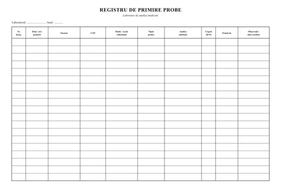 Registru de primire probe