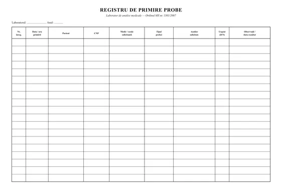 Registru de primire probe