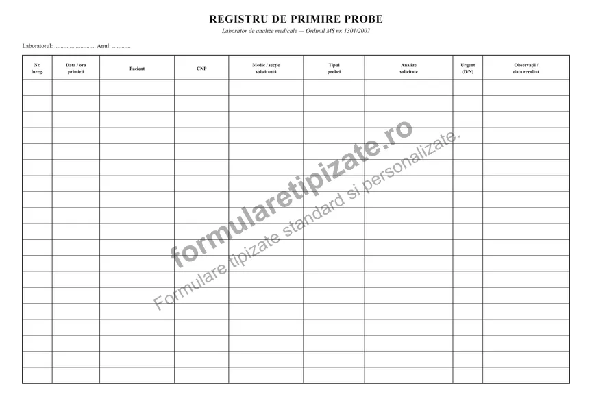 Registru de primire probe