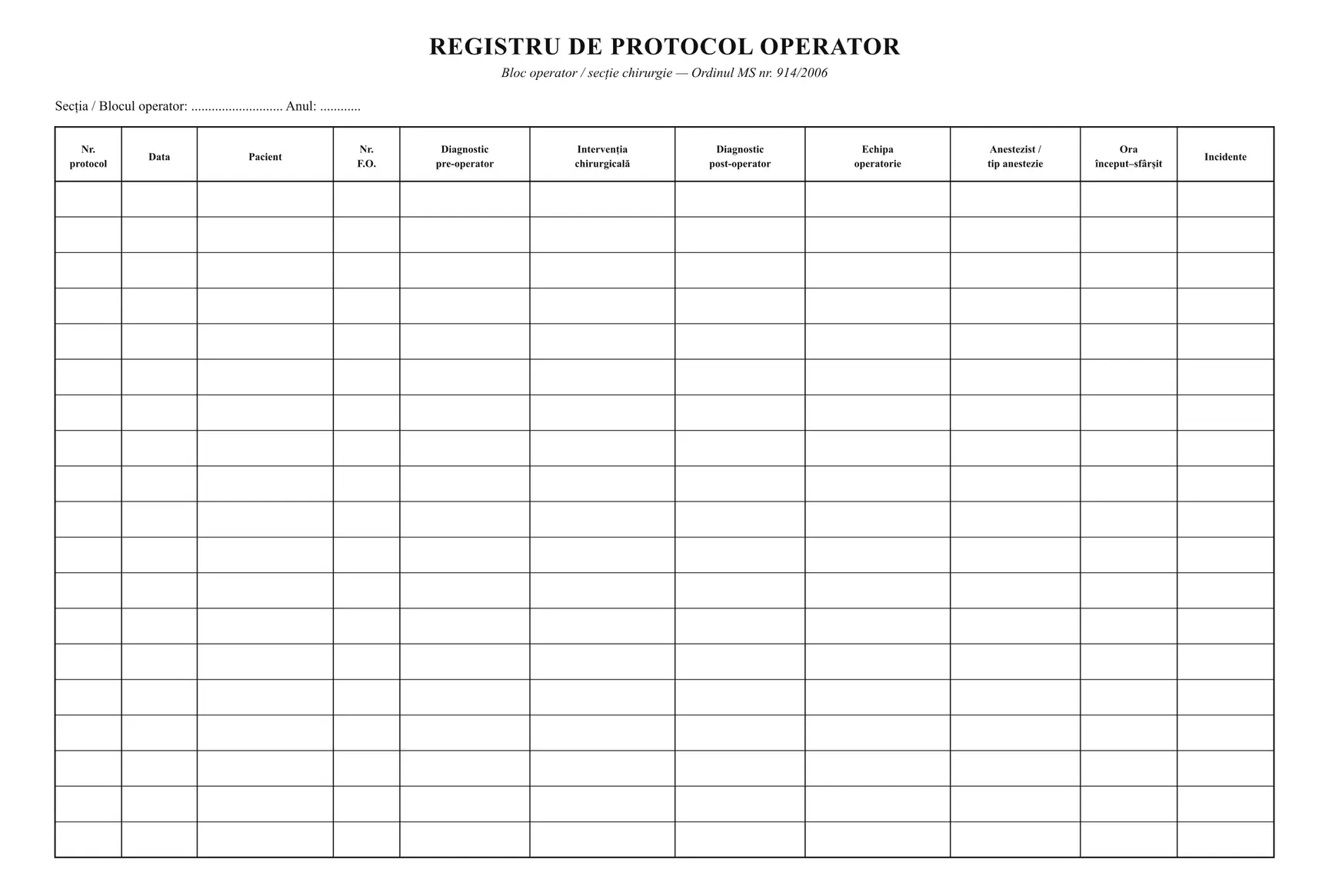 Registru de protocol operator