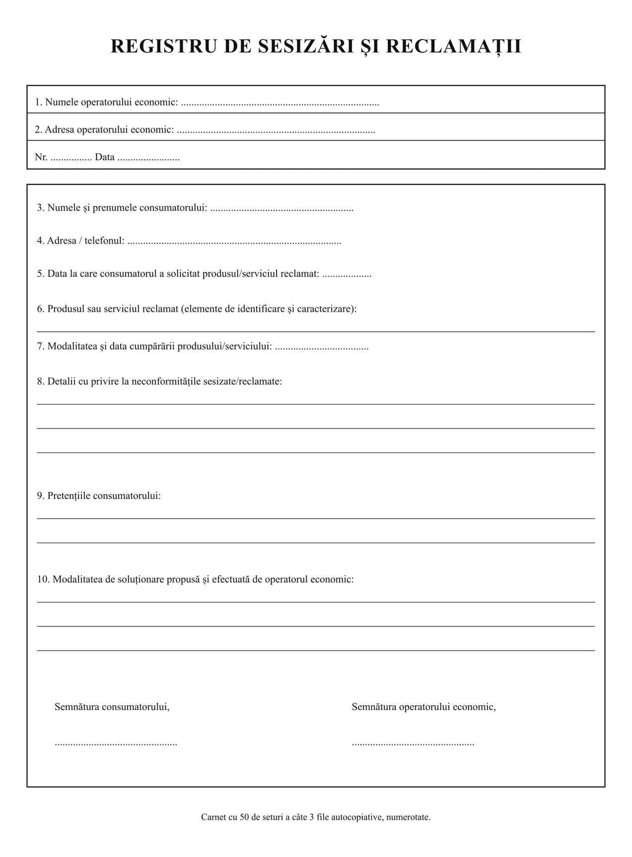 Registru de reclamații și sesizări